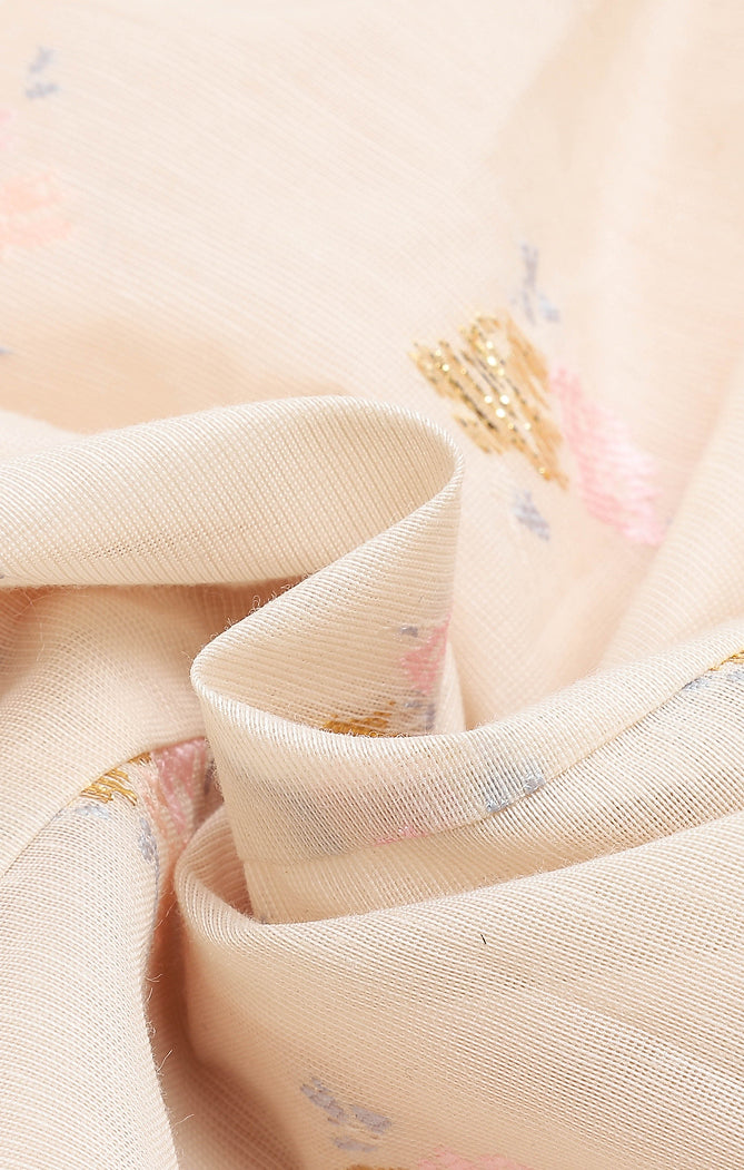 Puff Sleeve Bow Floral Jacquard Dress (Beige)