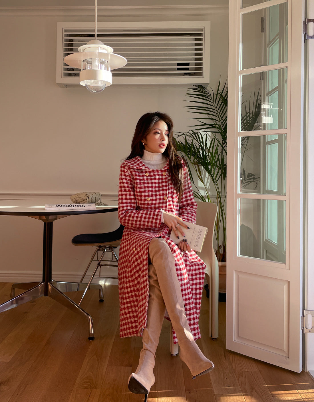Candy Cane Gingham Dress Coat (Red/White)