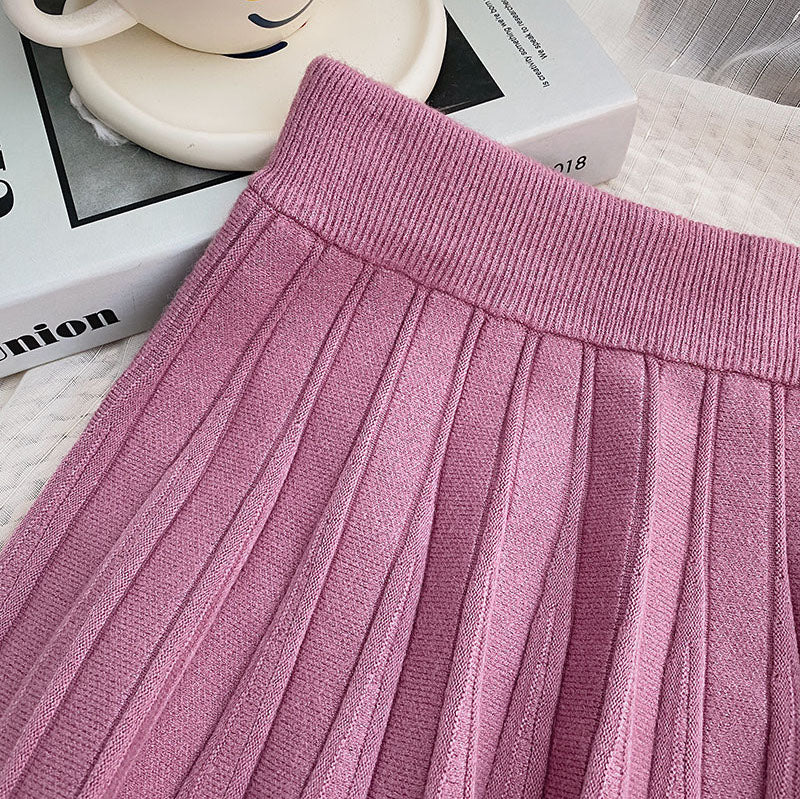 Pleated Knit Mini Skirt (8 Colors)