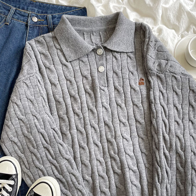 Cherry Polo Cable Knit Sweater (2 Colors)