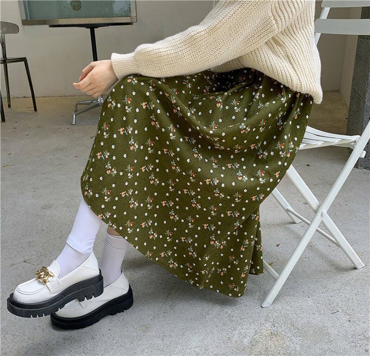 Raining Flowers Corduroy Midi Skirt (3 Colors)
