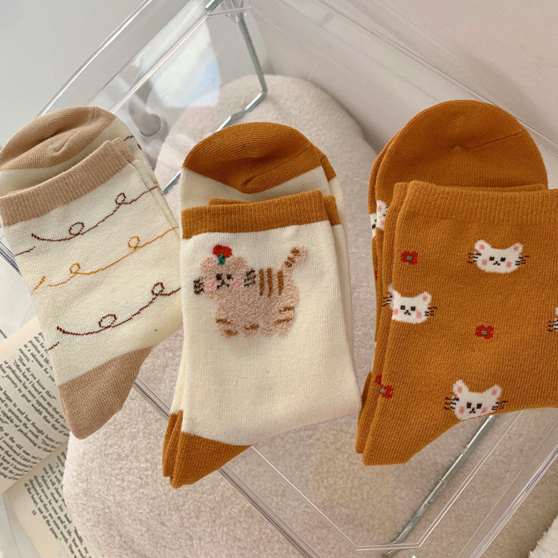 Cat Party Sock Set (Mustard)