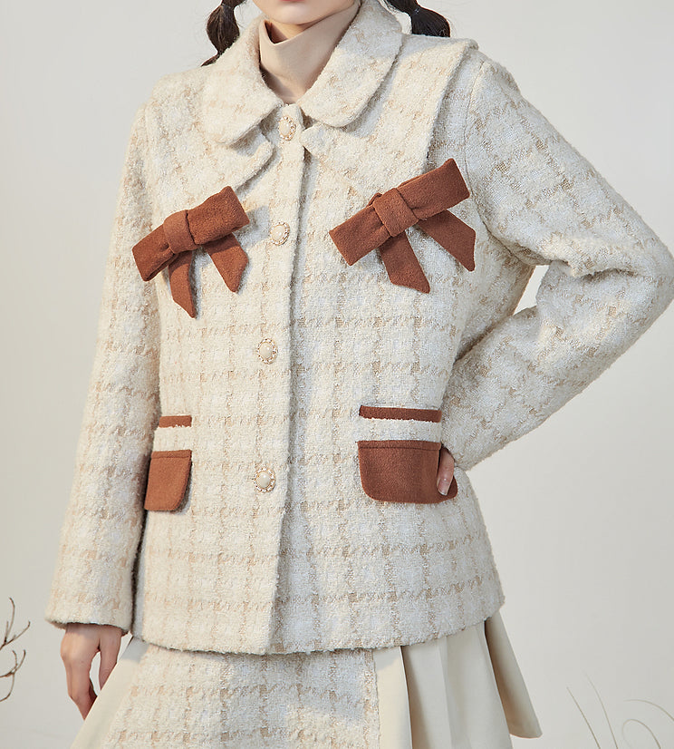 Latte Plaid Tweed Jacket / Skirt (Cream/Brown)
