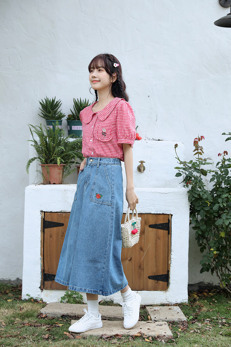 Daisy Pocket Gingham Blouse (Red)