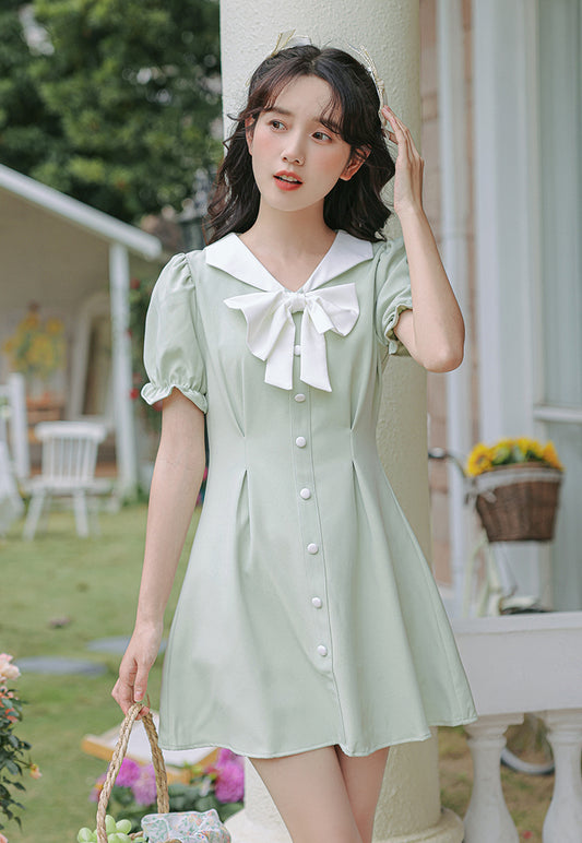 Sweet Sailor Button Mini Dress (Green)