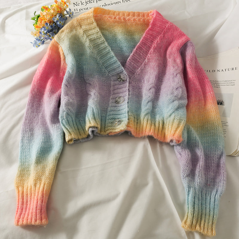 Pastel Swirl Cropped Cardigan (Rainbow)