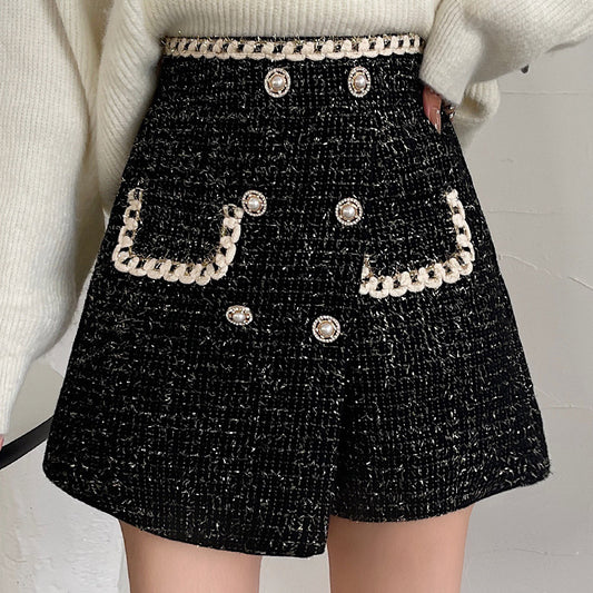 Preppy Tweed Asymmetrical Shorts (2 Colors)