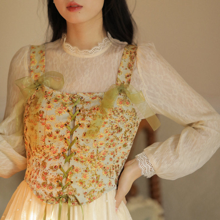 Sunflower Garden Jacquard Corset (Green)