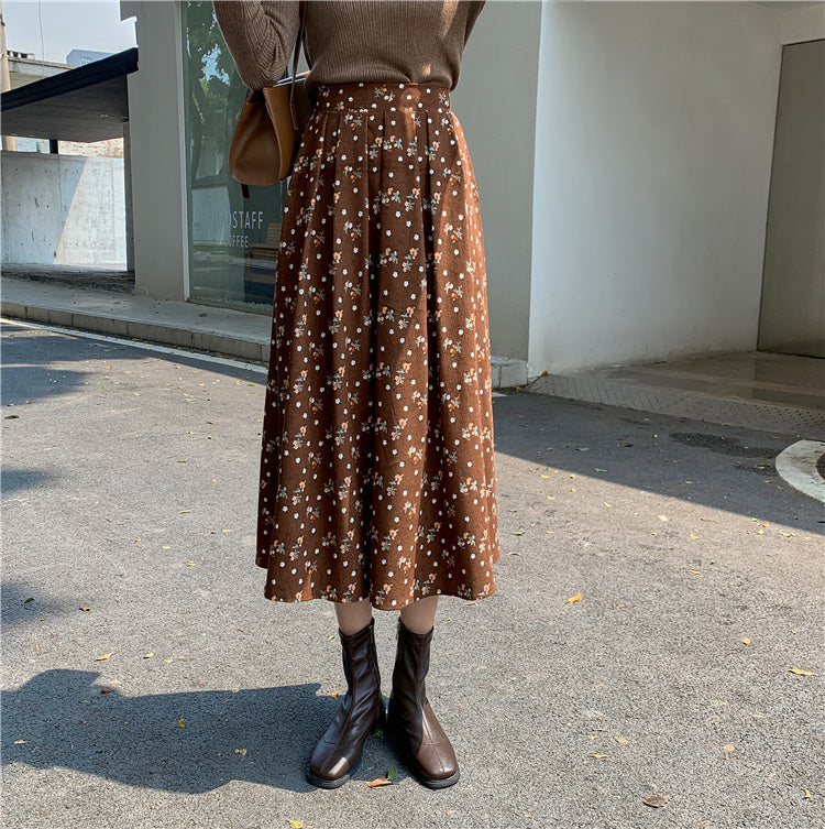 Raining Flowers Corduroy Midi Skirt (3 Colors)