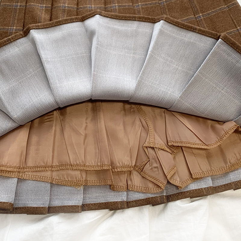 Autumn Plaid Tennis Skirt (Brown)