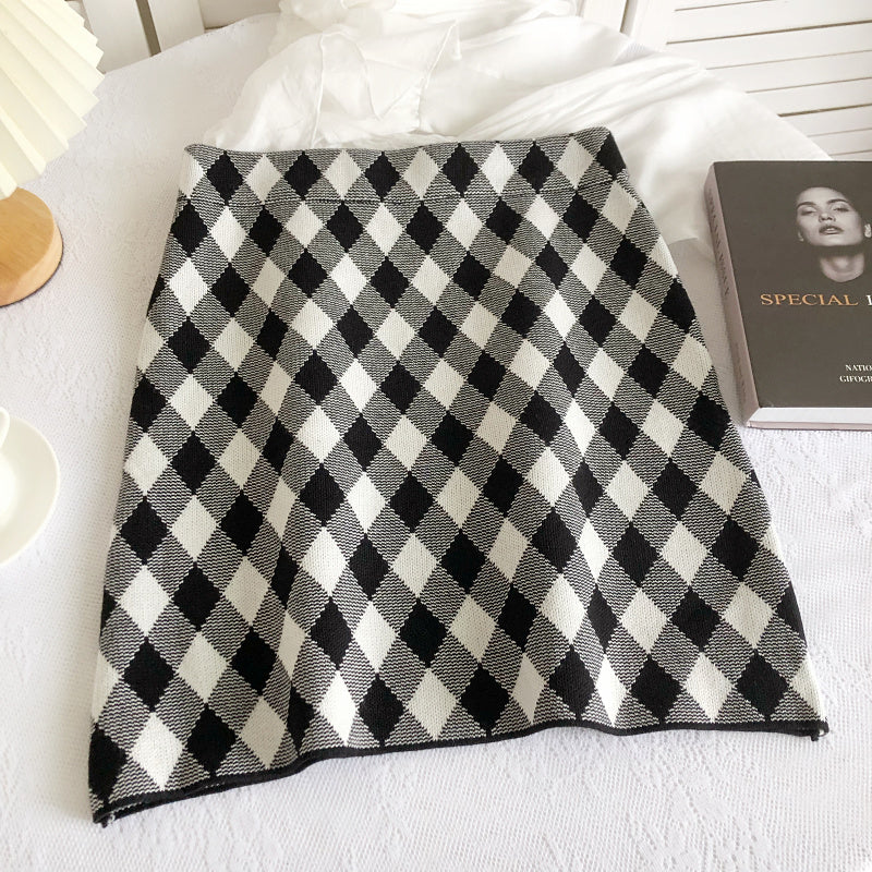 Gingham Diamond Knit Skirt (6 Colors)
