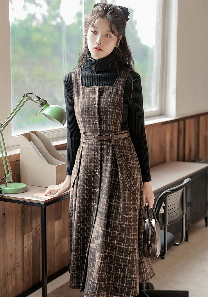 Button Up Plaid Pinafore Dress (2 Colors)