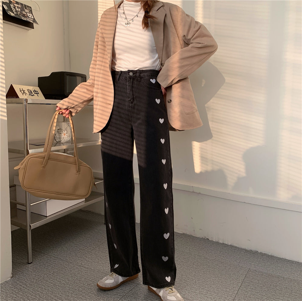 Embroidered Heart Jeans (2 Colors)