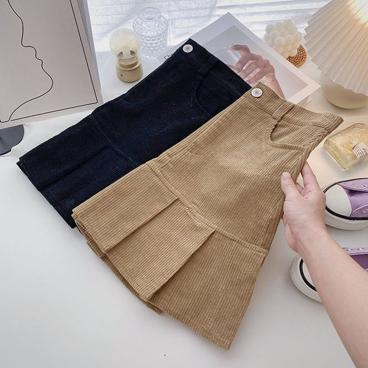 Corduroy Mermaid Pleated Skirt (2 Colors)