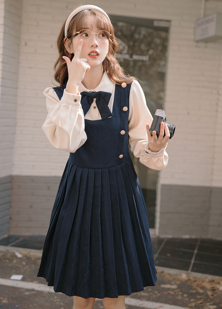 Varsity Pleated Twofer Dress (2 Colors)