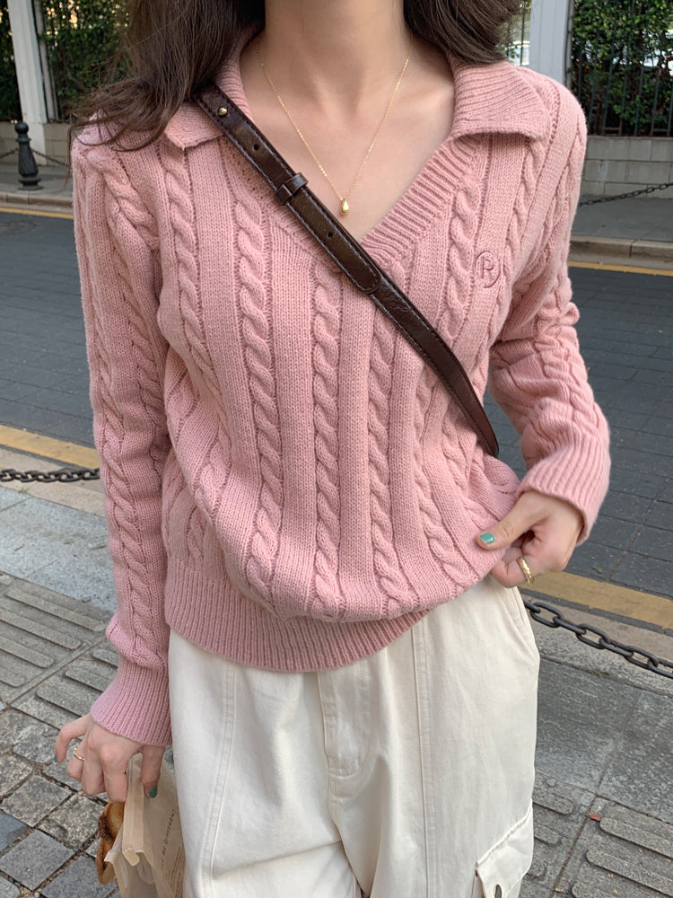 Cable Knit Polo Sweater (6 Colors)