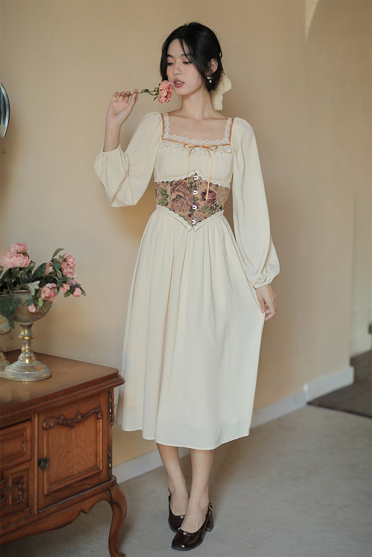 Rustic Floral Waist Corset (Khaki)