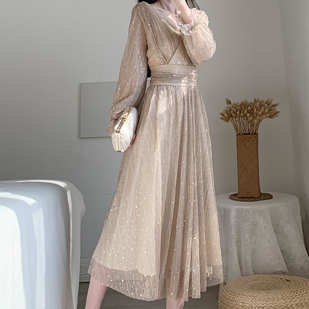 Sparkly Romance Midi Dress (Nude)