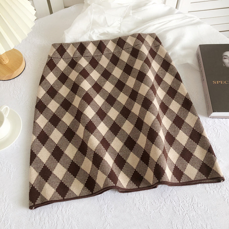 Gingham Diamond Knit Skirt (6 Colors)