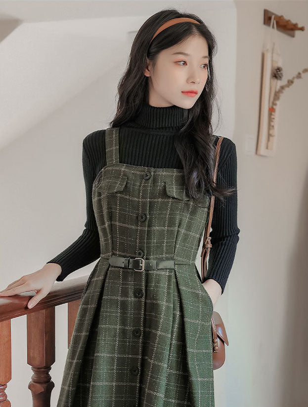 Button Up Plaid Cami Midi Dress (2 Colors)