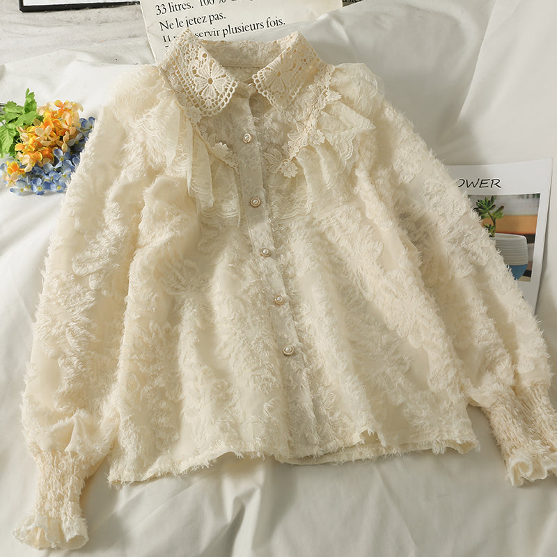 Ruffle Lace Button Up Shirt (3 Colors)