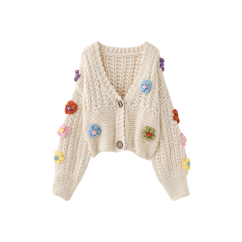 Chunky Knit Daisy Cropped Cardigan (3 Colors)