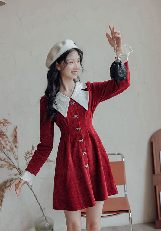 Sweet Bow Peter Pan Knit Dress (4 Colors)