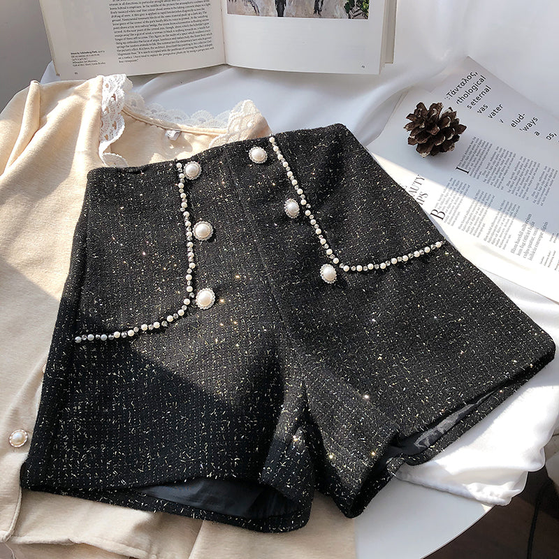 Pearl Trim Tweed Shorts (2 Colors)
