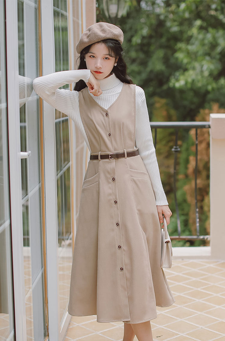 Button Up Suede Pinafore Dress (4 Colors)