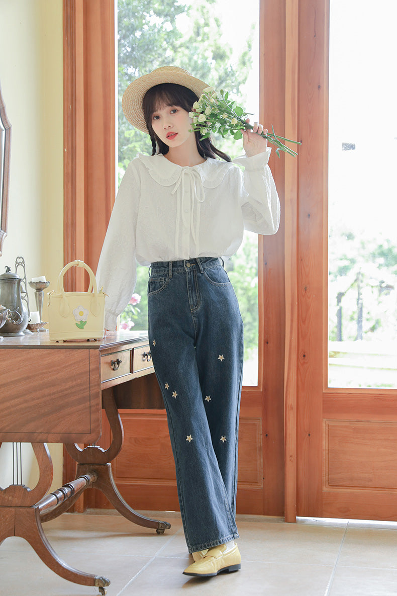 Raining Daisies Embroidered Jeans (Dark Denim)