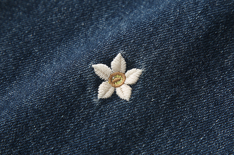 Raining Daisies Embroidered Jeans (Dark Denim)