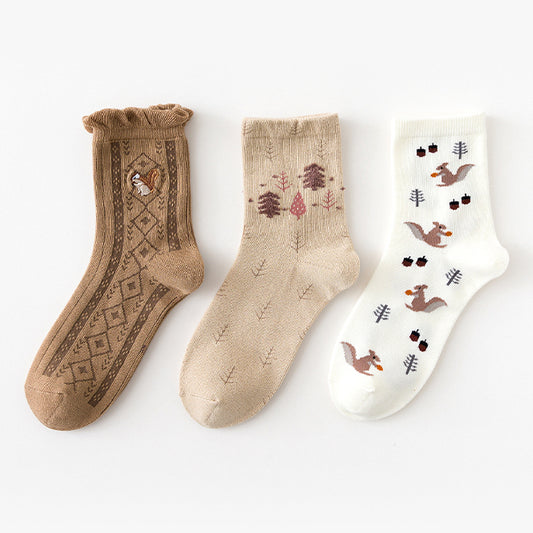 Woodland Squirrel Sock Set (Beige/Brown)