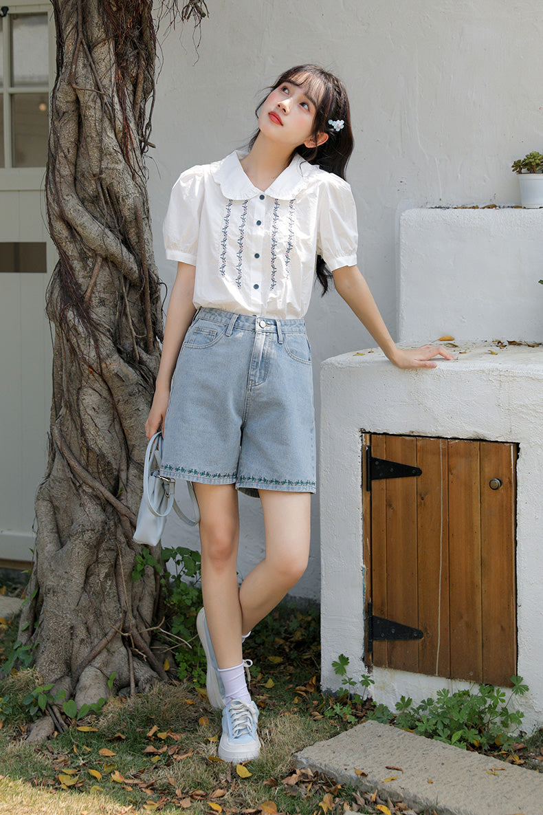 Flower Vines Embroidered Blouse (2 Colors)