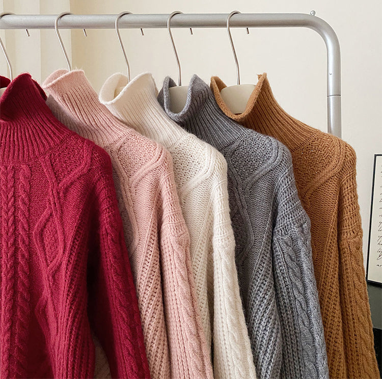 Cable Knit Turtleneck Sweater (5 Colors)