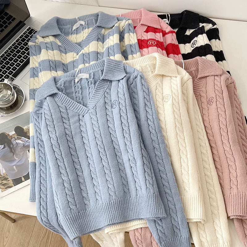 Cable Knit Polo Sweater (6 Colors)