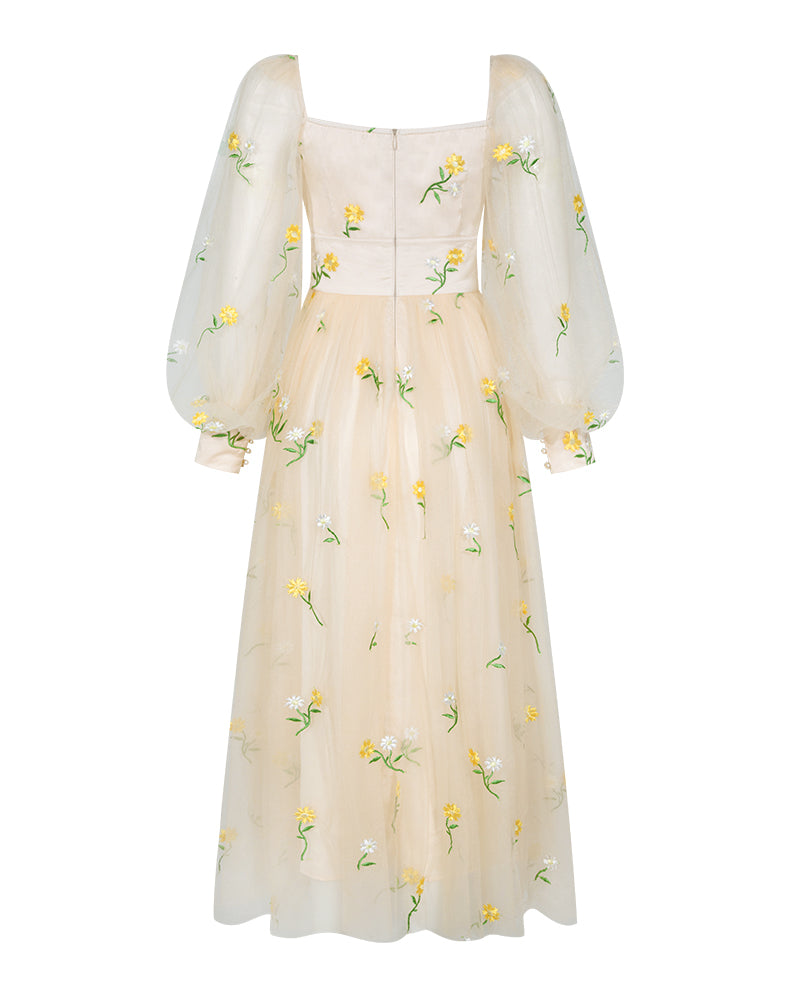 Butterfly Garden Tulle Maxi Dress (Cream)