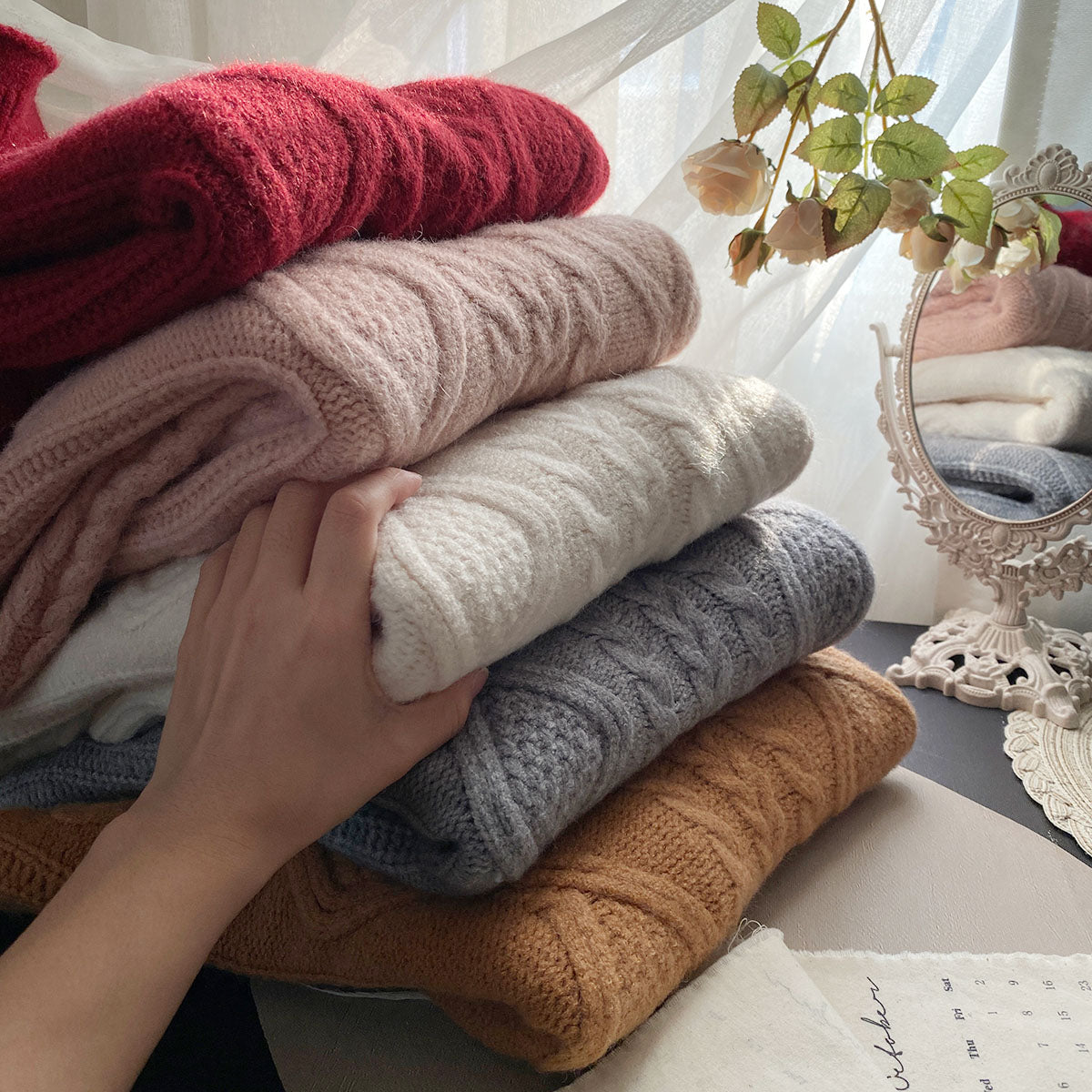 Cable Knit Turtleneck Sweater (5 Colors)