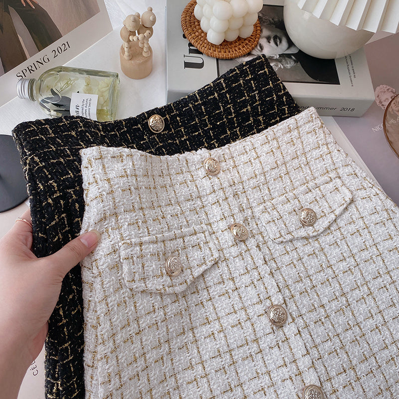 Button Tweed Mini Skirt (2 Colors)
