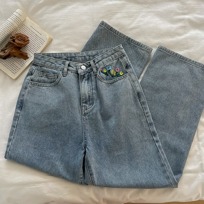 Peek-A-Boo Embroidered Jeans (Light Denim)