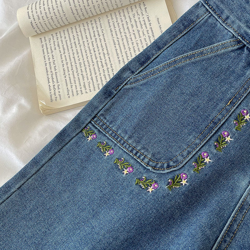 Retro Amethyst Floral Pocket Jeans (Medium Denim)