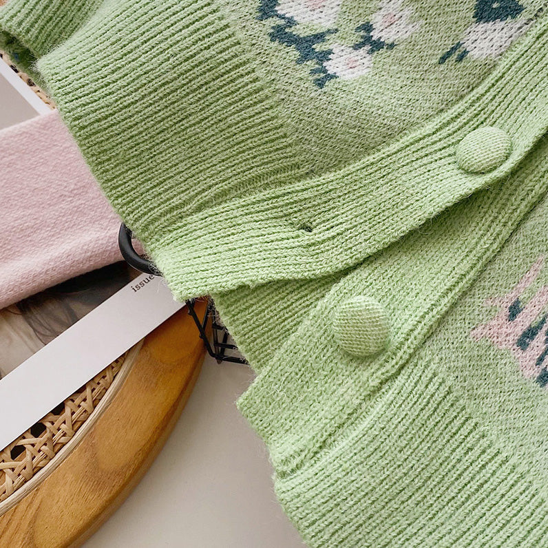 Country Sheep Cardigan (Pink/Green)