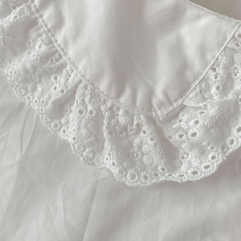 Eyelet Peter Pan Collar Button Up Shirt (White)