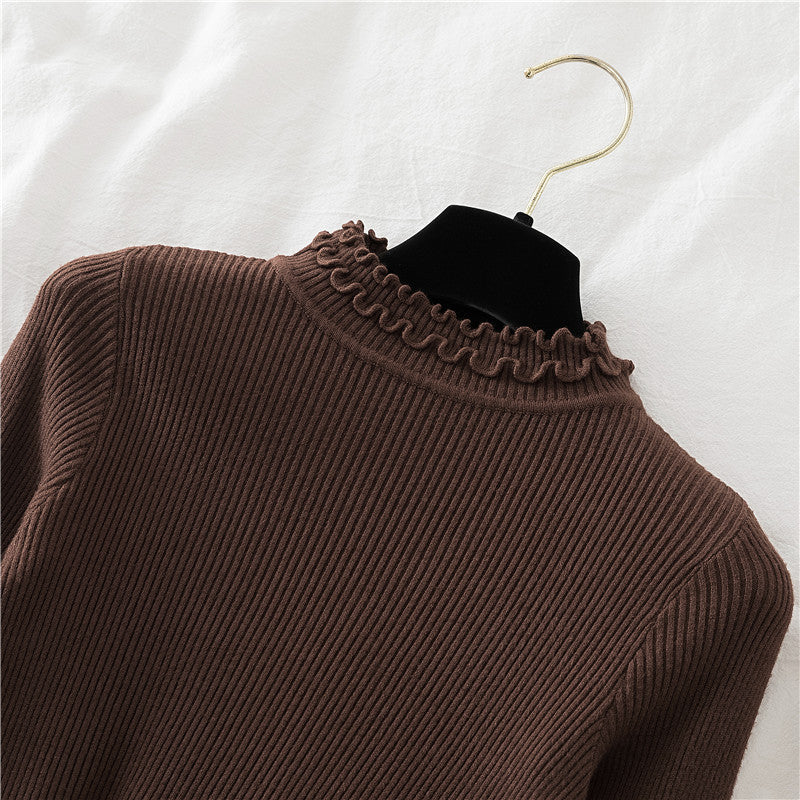 Basic Frilly Mock Neck Sweater (17 Colors)