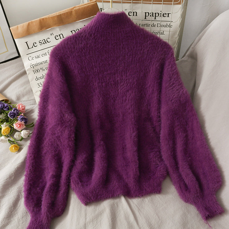 Fuzzy High Neck Sweater (6 Colors)
