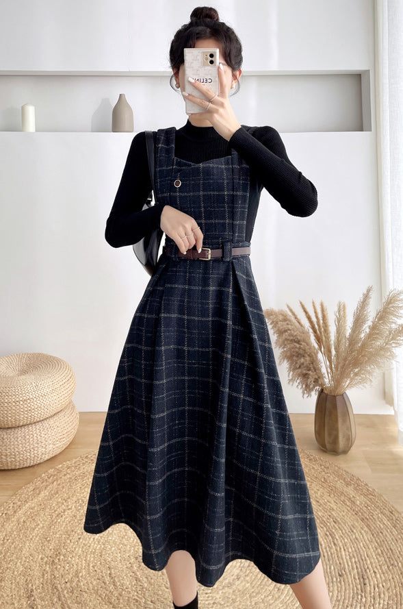 Plaid Pinafore Midi Dress (3 Colors)