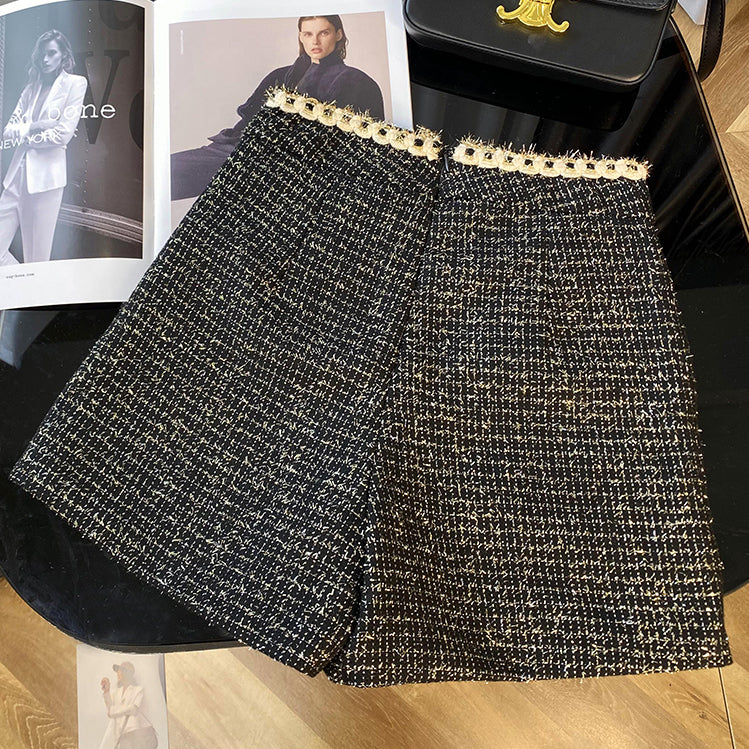 Preppy Tweed Asymmetrical Shorts (2 Colors)