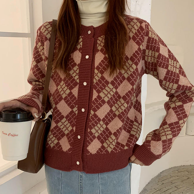 Diamond Plaid Cardigan (2 Colors)