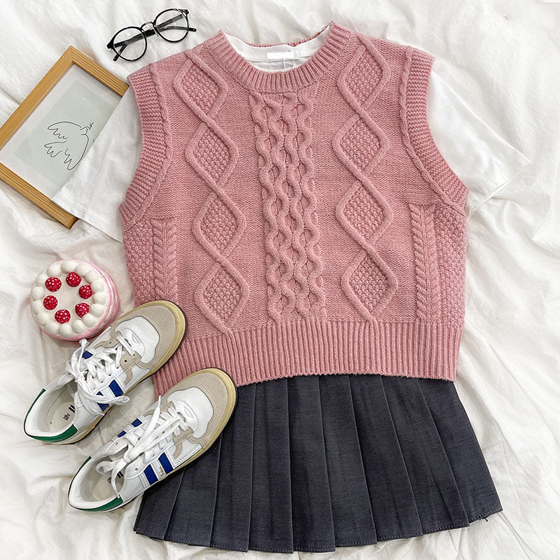 Candy Cable Knit Vest (4 Colors)