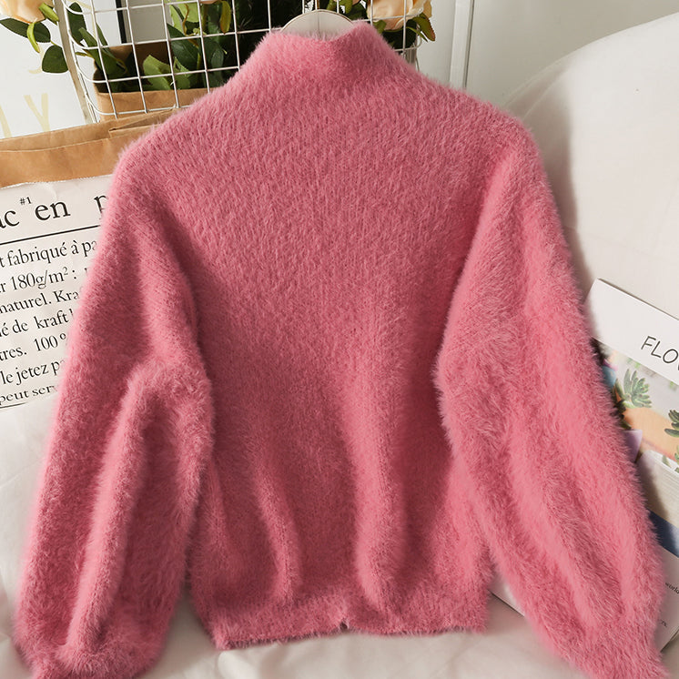 Fuzzy High Neck Sweater (6 Colors)