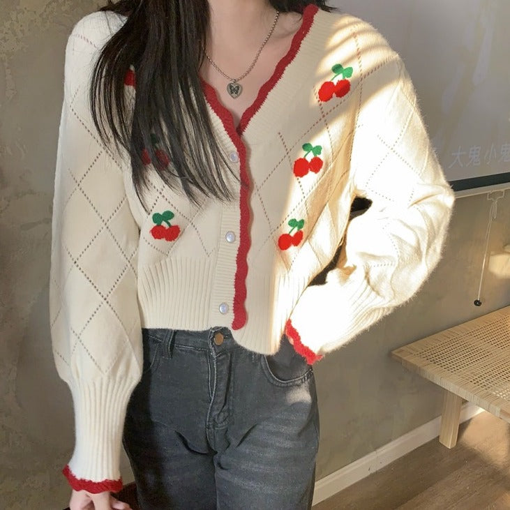 Cherry Diamond Knit Cardigan (3 Colors)